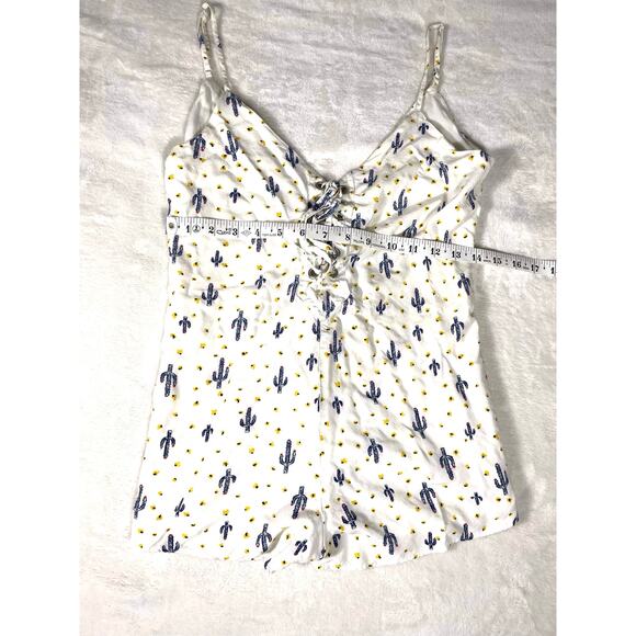 Forever 21 Cactus Print Lace-Up Romper White S - Picture 3 of 7